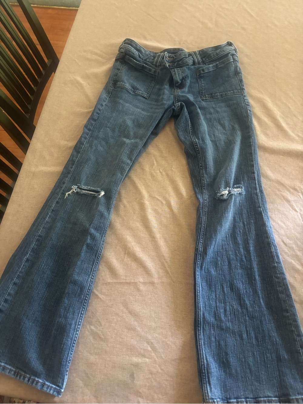 H&M Dark Blue Flared Jeans with Knee Rips